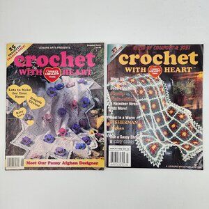 2 Vtg 1996 2000 Leisure Arts Crochet with Red Heart Magazines 52 Project Pattern